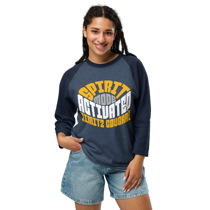 Woman wearing Nimitz High School Cougars Unisex 3/4 Sleeve Raglan T-shirt 242
