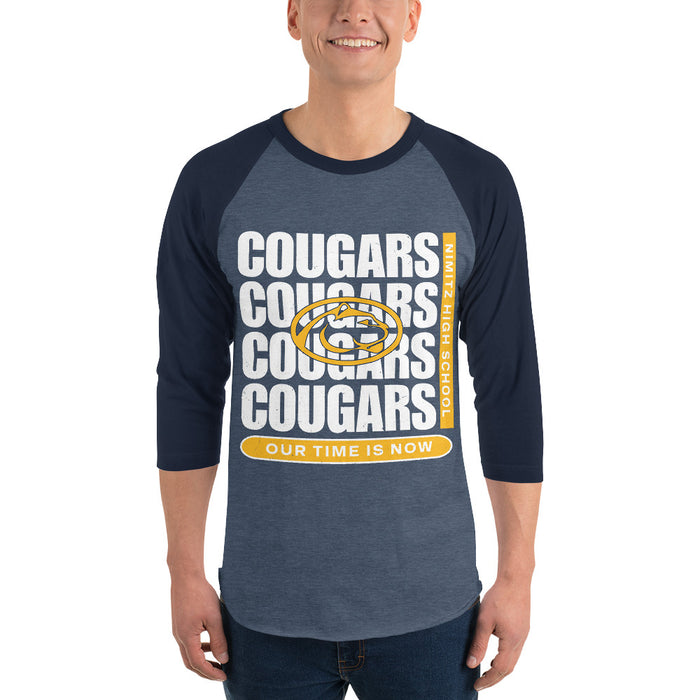 Man wearing Nimitz High School Cougars Unisex 3/4 Sleeve Raglan T-shirt 235