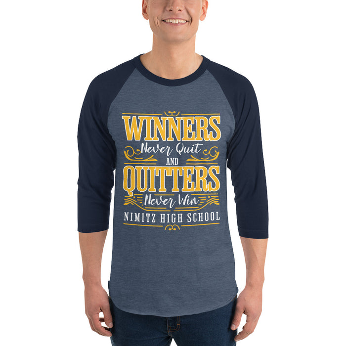 Man wearing Nimitz High School Cougars Unisex 3/4 Sleeve Raglan T-shirt 237