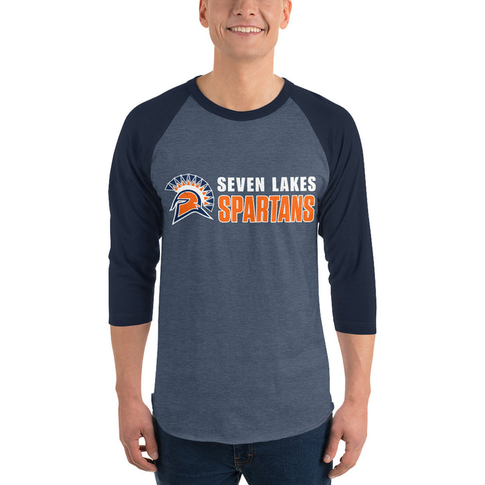 Man wearing Seven Lakes High School Spartans Unisex 3/4 sleeve Raglan T-shirt 200