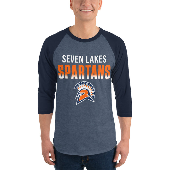 Man wearing Seven Lakes High School Spartans Unisex 3/4 sleeve Raglan T-shirt 024