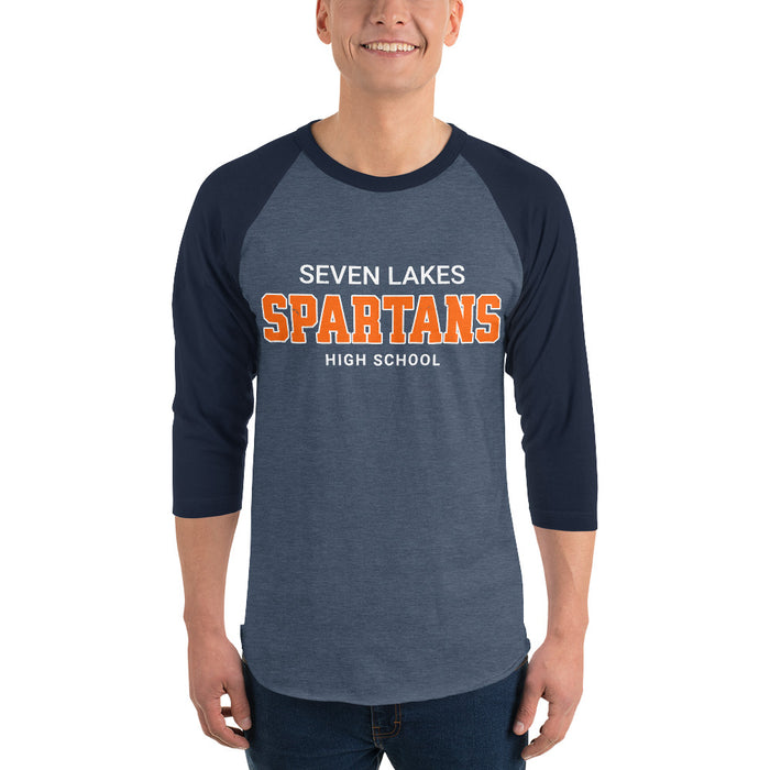 Man wearing Seven Lakes High School Spartans Unisex 3/4 sleeve Raglan T-shirt 002