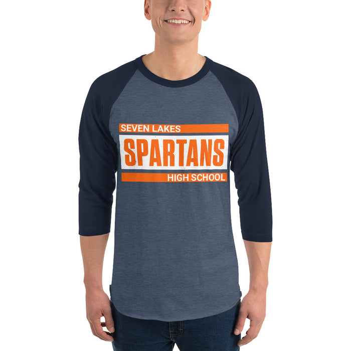 Man wearing Seven Lakes High School Spartans Unisex 3/4 sleeve Raglan T-shirt 098