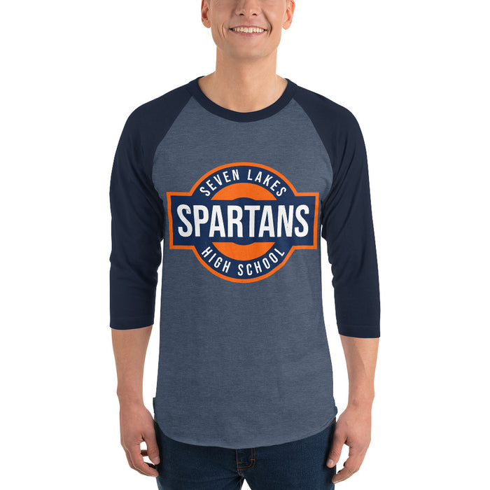 Man wearing Seven Lakes High School Spartans Unisex 3/4 sleeve Raglan T-shirt 011