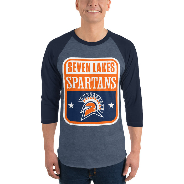 Man wearing Seven Lakes High School Spartans Unisex 3/4 sleeve Raglan T-shirt 001