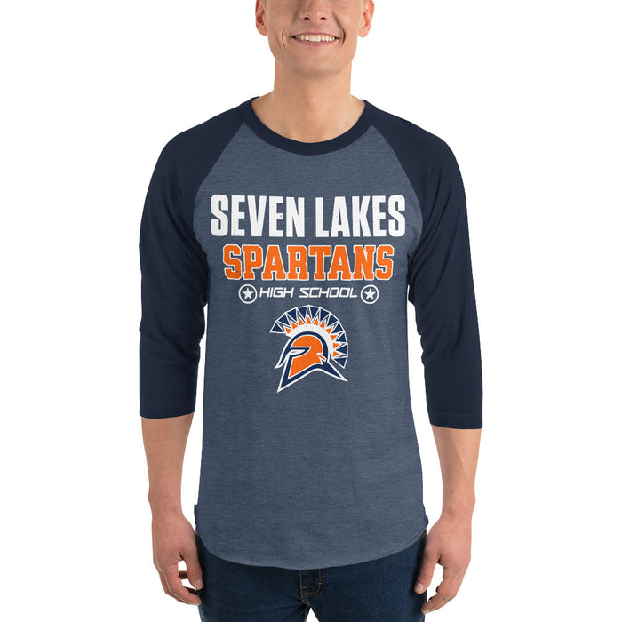 Man wearing Seven Lakes High School Spartans Unisex 3/4 sleeve Raglan T-shirt 003