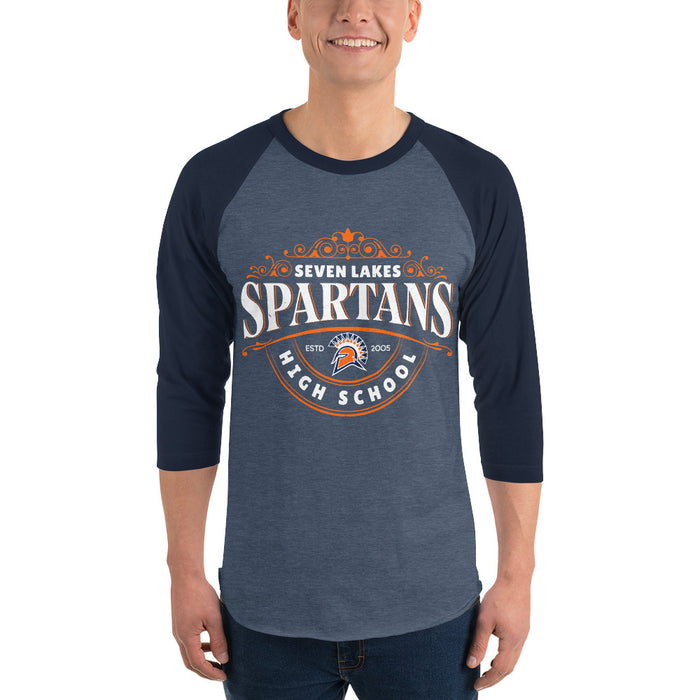 Man wearing Seven Lakes High School Spartans Unisex 3/4 sleeve Raglan T-shirt 211