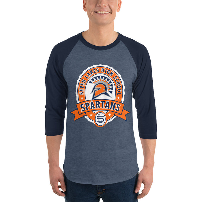 Man wearing Seven Lakes High School Spartans Unisex 3/4 sleeve Raglan T-shirt 212