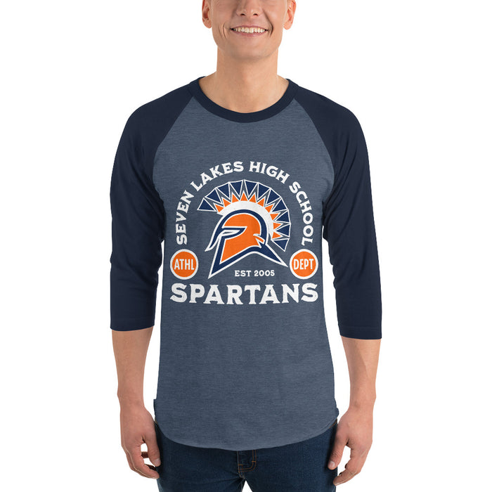 Man wearing Seven Lakes High School Spartans Unisex 3/4 sleeve Raglan T-shirt 208