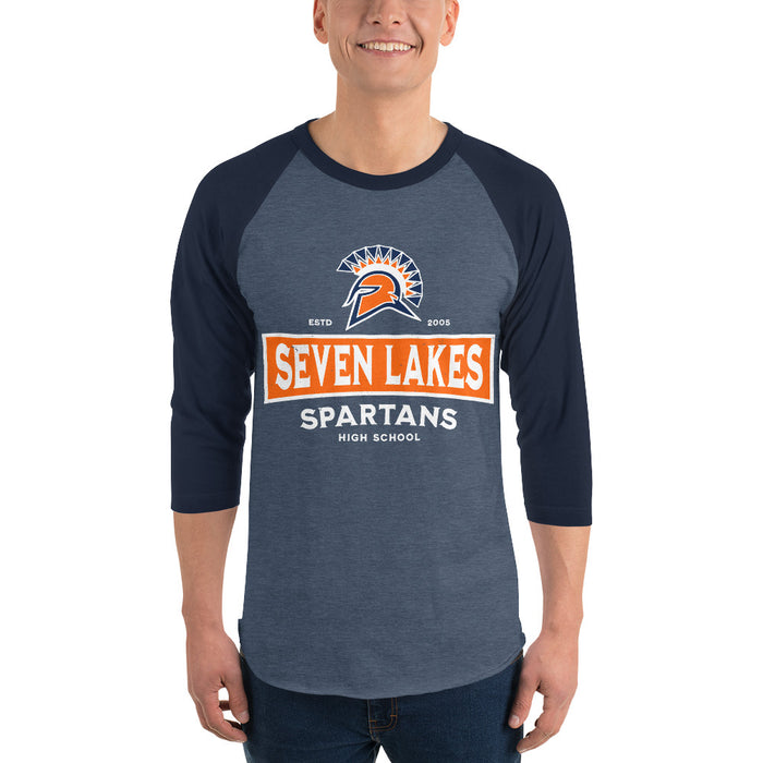 Man wearing Seven Lakes High School Spartans Unisex 3/4 sleeve Raglan T-shirt 202