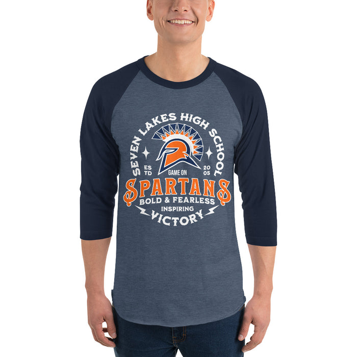 Man wearing Seven Lakes High School Spartans Unisex 3/4 sleeve Raglan T-shirt 206