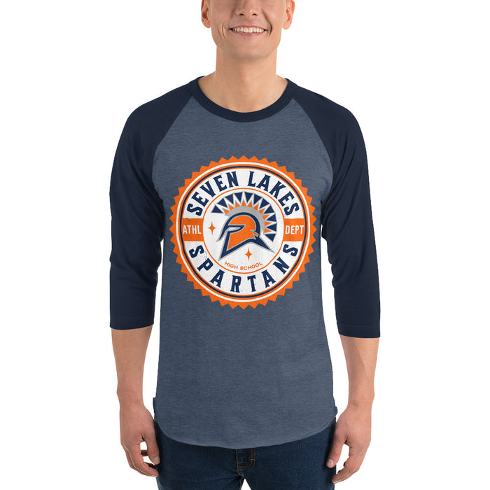 Man wearing Seven Lakes High School Spartans Unisex 3/4 sleeve Raglan T-shirt 203