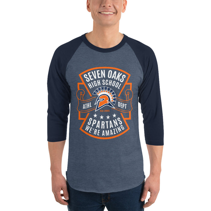 Man wearing Seven Lakes High School Spartans Unisex 3/4 sleeve Raglan T-shirt 207