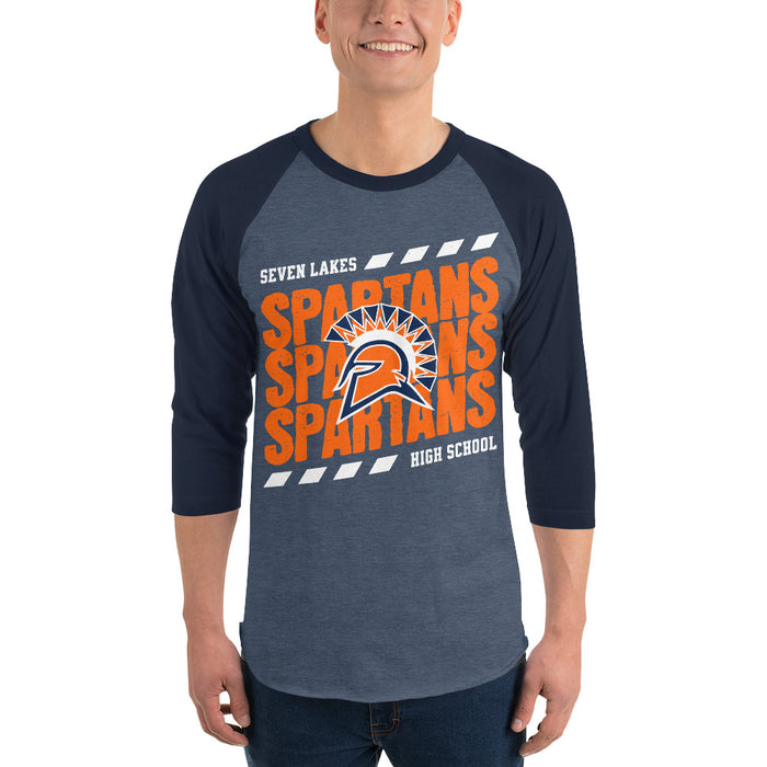 Man wearing Seven Lakes High School Spartans Unisex 3/4 sleeve Raglan T-shirt 223