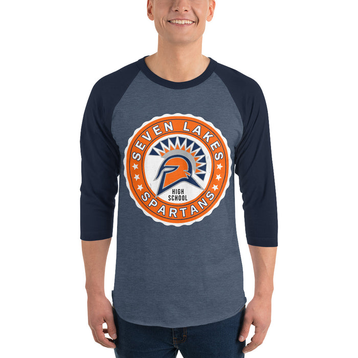 Man wearing Seven Lakes High School Spartans Unisex 3/4 sleeve Raglan T-shirt 216