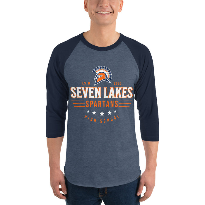 Man wearing Seven Lakes High School Spartans Unisex 3/4 sleeve Raglan T-shirt 217