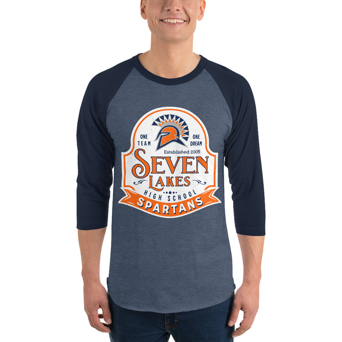 Man wearing Seven Lakes High School Spartans Unisex 3/4 sleeve Raglan T-shirt 219