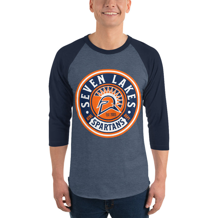 Man wearing Seven Lakes High School Spartans Unisex 3/4 sleeve Raglan T-shirt 220
