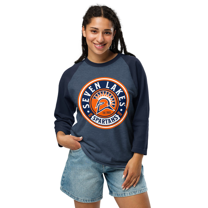Woman wearing Seven Lakes High School Spartans Unisex 3/4 sleeve Raglan T-shirt 220