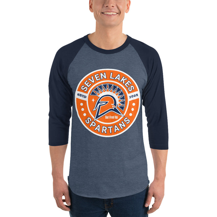 Man wearing Seven Lakes High School Spartans Unisex 3/4 sleeve Raglan T-shirt 239
