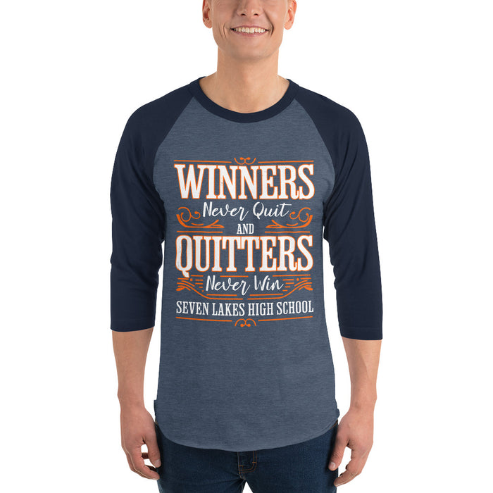 Man wearing Seven Lakes High School Spartans Unisex 3/4 sleeve Raglan T-shirt 237