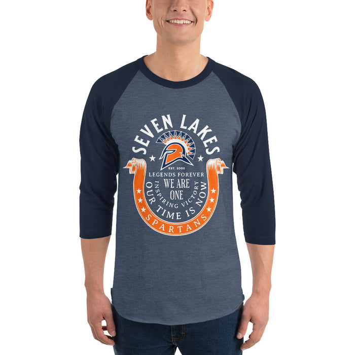 Man wearing Seven Lakes High School Spartans Unisex 3/4 sleeve Raglan T-shirt 229