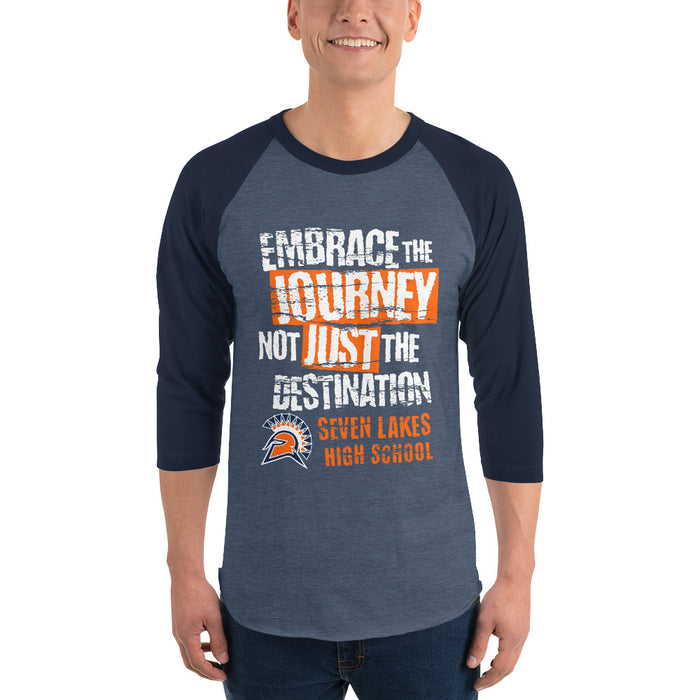 Man wearing Seven Lakes High School Spartans Unisex 3/4 sleeve Raglan T-shirt 232