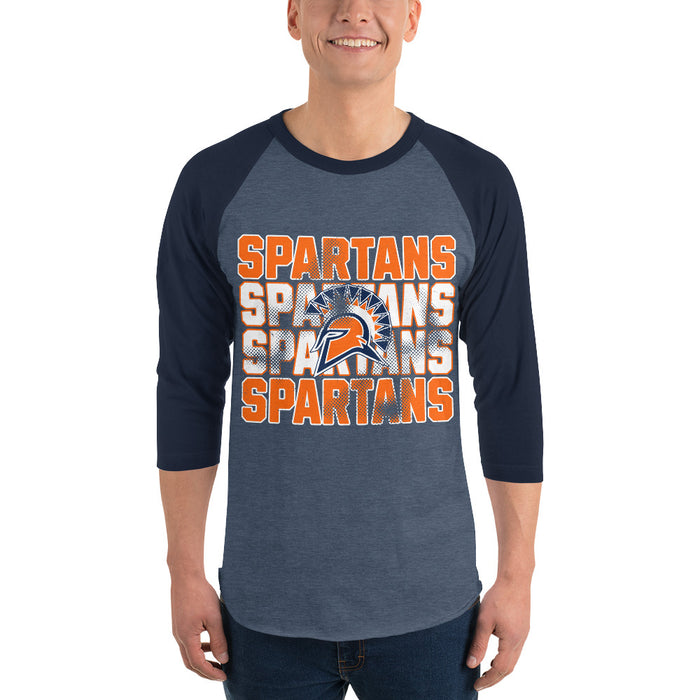 Man wearing Seven Lakes High School Spartans Unisex 3/4 sleeve Raglan T-shirt 233