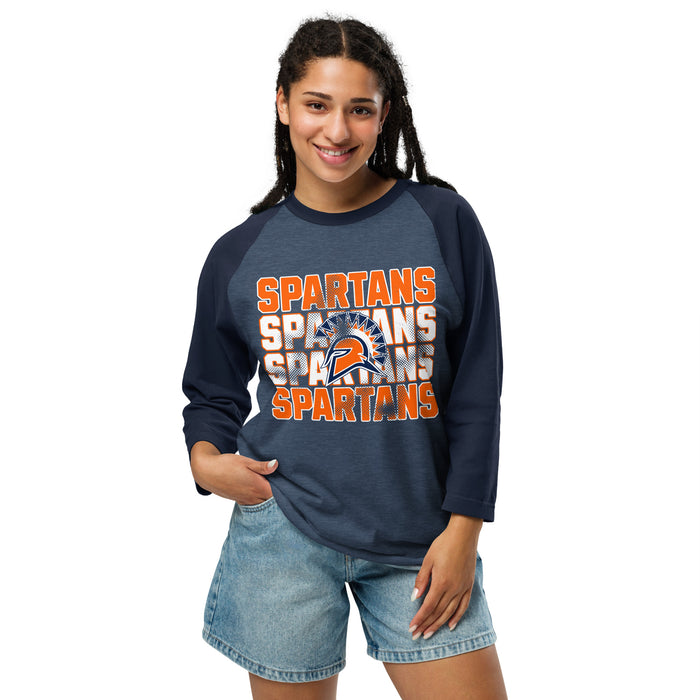 Woman wearing Seven Lakes High School Spartans Unisex 3/4 sleeve Raglan T-shirt 233