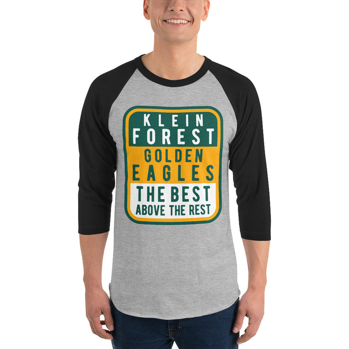 Man wearing a Klein Forest High School Unisex 3/4 Sleeve Raglan T-shirt 01