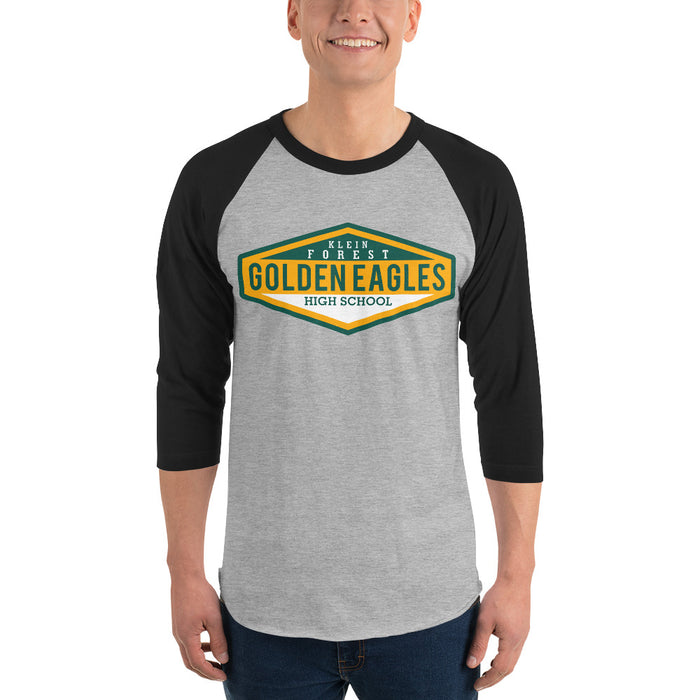 Man wearing a Klein Forest High School Unisex 3/4 Sleeve Raglan T-shirt 09