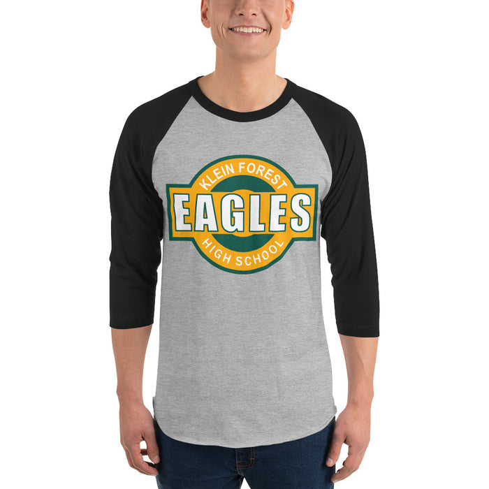 Man wearing a Klein Forest High School Unisex 3/4 Sleeve Raglan T-shirt 11