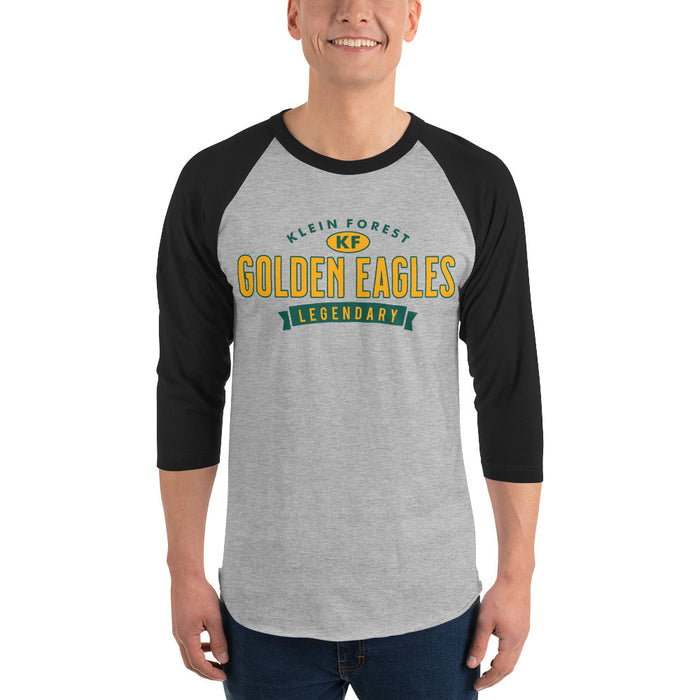 Man wearing a Klein Forest High School Unisex 3/4 Sleeve Raglan T-shirt 44