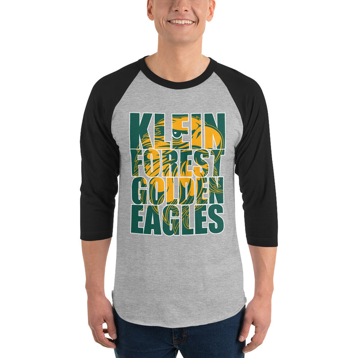 Man wearing a Klein Forest High School Unisex 3/4 Sleeve Raglan T-shirt 20