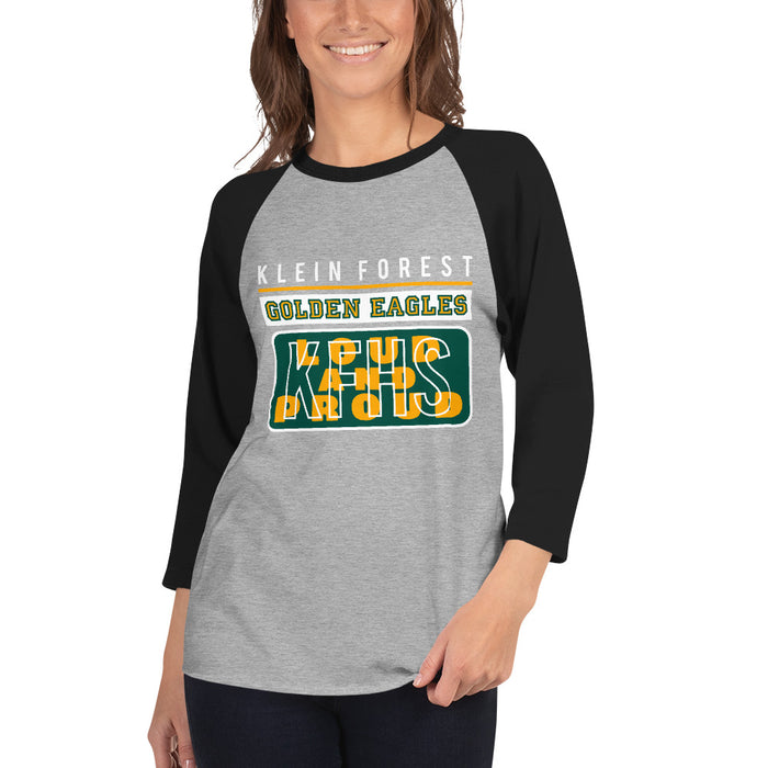 Woman wearing a Klein Forest High School Unisex 3/4 Sleeve Raglan T-shirt 86