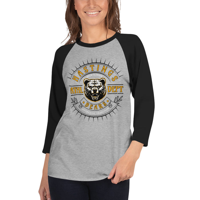 Woman wearing Hastings High School Bears Unisex 3/4 sleeve Raglan T-shirt 201