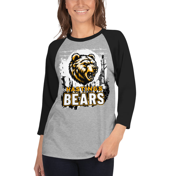 Woman wearing Hastings High School Bears Unisex 3/4 sleeve Raglan T-shirt 202