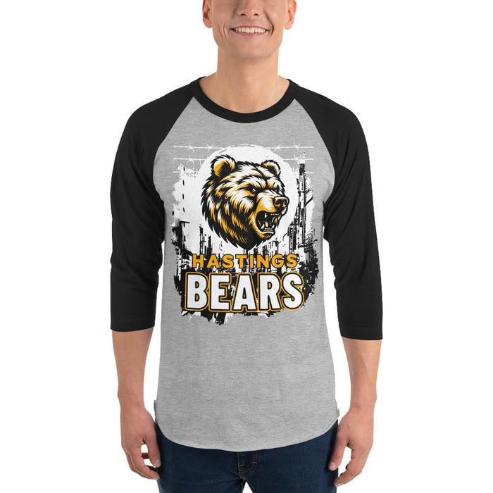 Man wearing Hastings High School Bears Unisex 3/4 sleeve Raglan T-shirt 202