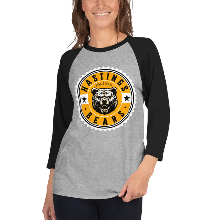 Woman wearing Hastings High School Bears Unisex 3/4 sleeve Raglan T-shirt 203