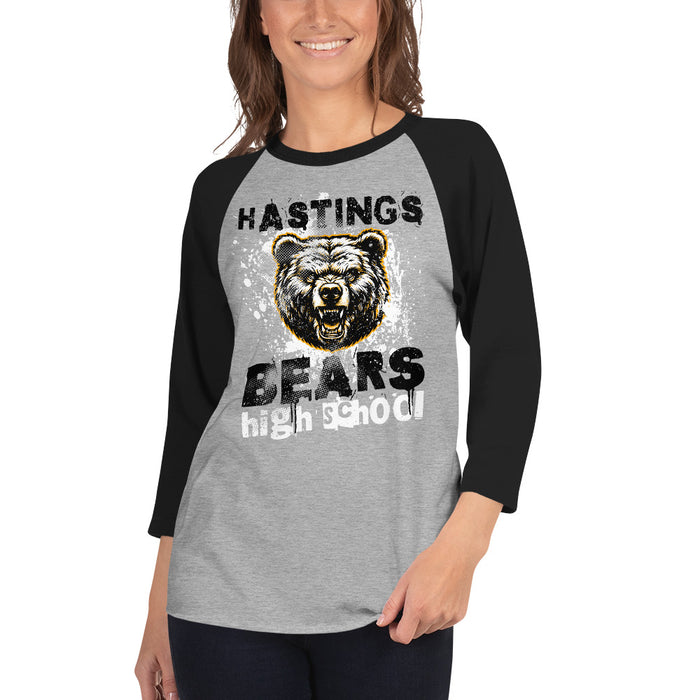 Woman wearing Hastings High School Bears Unisex 3/4 sleeve Raglan T-shirt 205