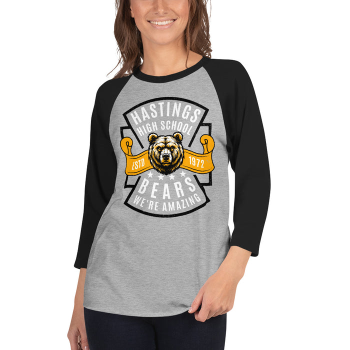 Woman wearing Hastings High School Bears Unisex 3/4 sleeve Raglan T-shirt 207