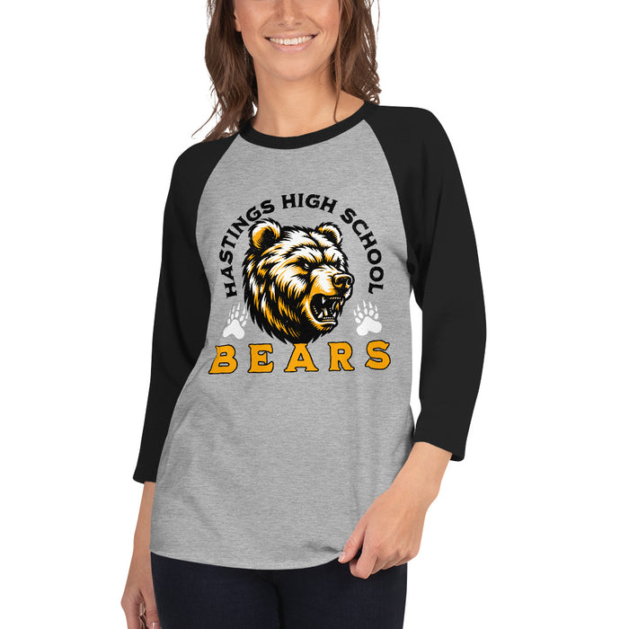 Woman wearing Hastings High School Bears Unisex 3/4 sleeve Raglan T-shirt 208