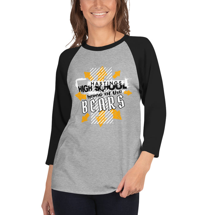 Woman wearing Hastings High School Bears Unisex 3/4 sleeve Raglan T-shirt 210