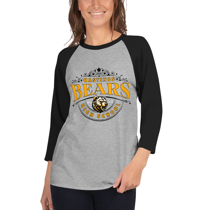 Woman wearing Hastings High School Bears Unisex 3/4 sleeve Raglan T-shirt 211