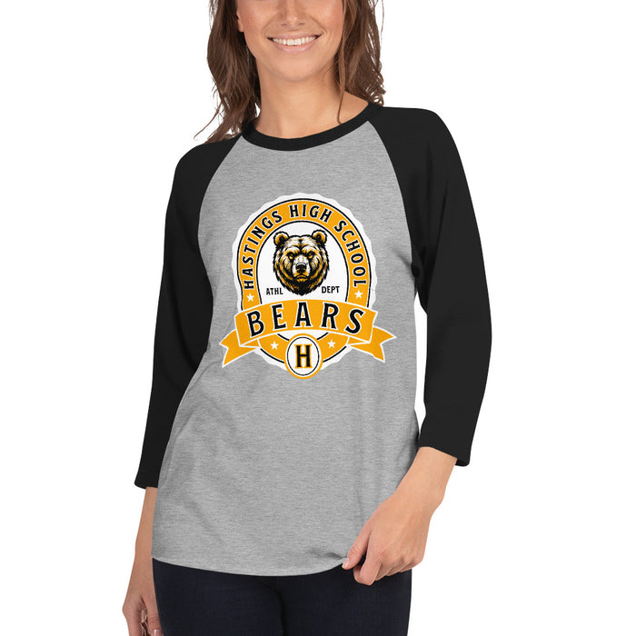 Woman wearing Hastings High School Bears Unisex 3/4 sleeve Raglan T-shirt 212