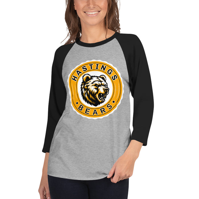 Woman wearing Hastings High School Bears Unisex 3/4 sleeve Raglan T-shirt 216