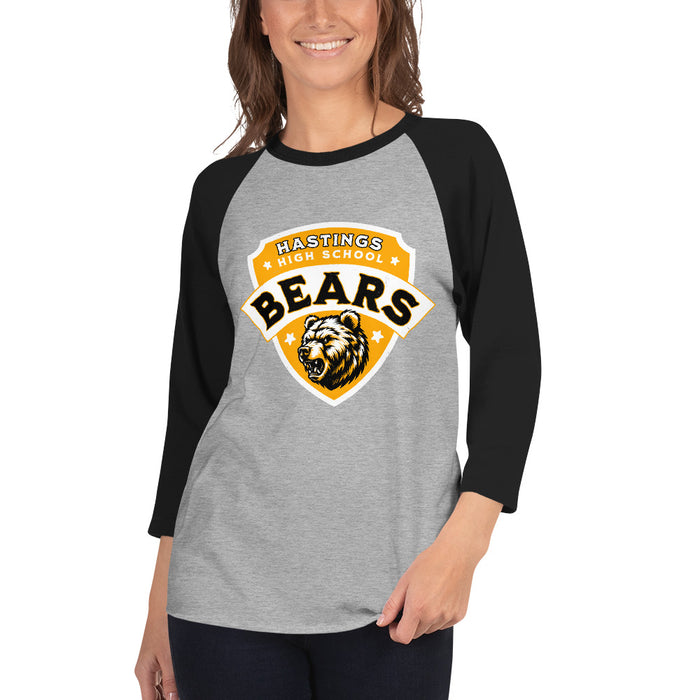 Woman wearing Hastings High School Bears Unisex 3/4 sleeve Raglan T-shirt 221