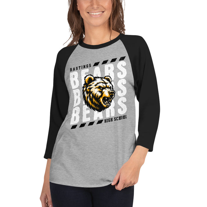 Woman wearing Hastings High School Bears Unisex 3/4 sleeve Raglan T-shirt 223