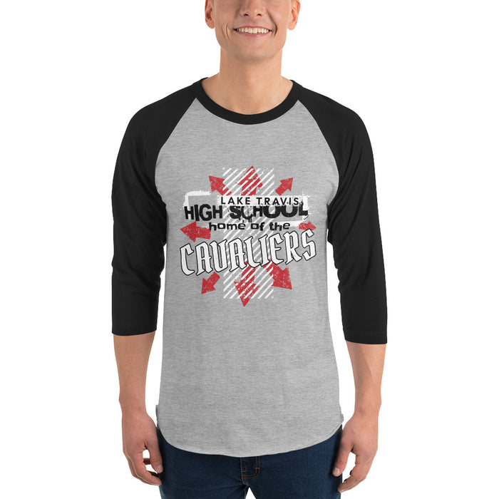 Man wearing Lake Travis High School Cavaliers Unisex 3/4 sleeve Raglan T-shirt 210