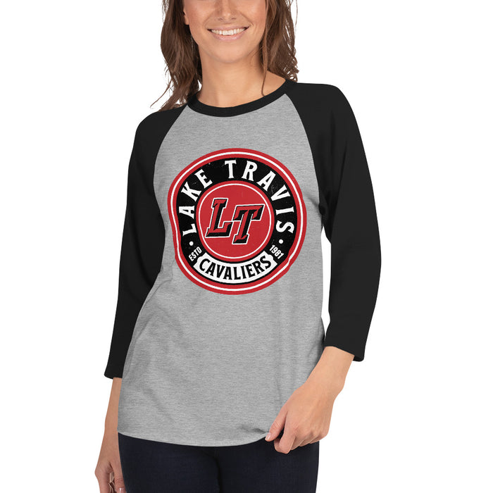 Woman wearing Lake Travis High School Cavaliers Unisex 3/4 sleeve Raglan T-shirt 220